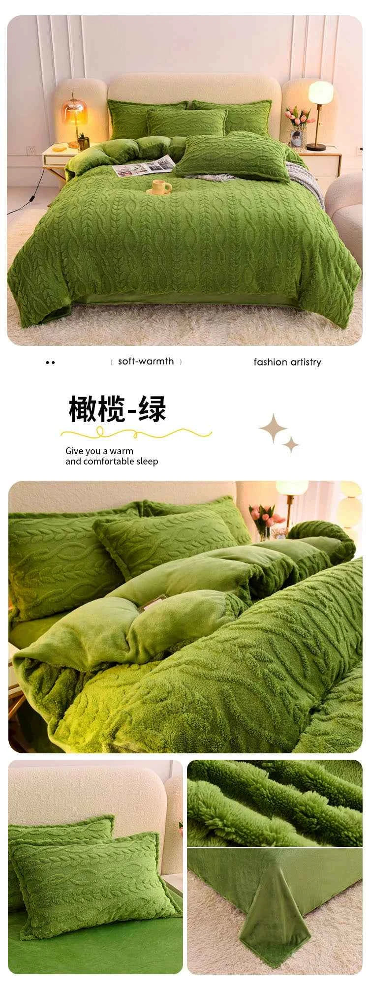 Home Textiles Velvet Flannel Bedding Set Plush Solid Color Duvet Cover Fluffy Reversible Plush Bedding Set Warm for Winter King