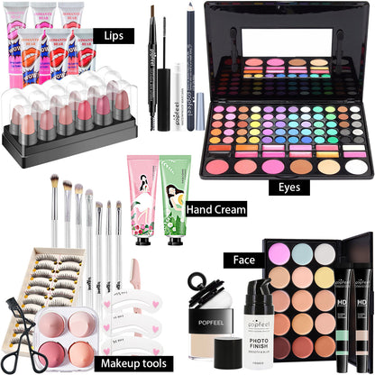 POPFEEL All-in-One Makeup Kit Gift Set with Eyeshadow Palette Foundation Lip Gloss Blush Brushes Eyeliner and More Beauty Gifts - AMULET RING STORE