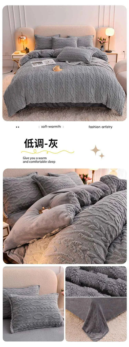 Home Textiles Velvet Flannel Bedding Set Plush Solid Color Duvet Cover Fluffy Reversible Plush Bedding Set Warm for Winter King