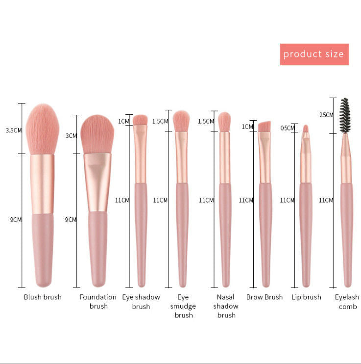 8Pcs Makeup Brushes Pro Pink Brush Set Powder EyeShadow Blending Eyeliner Eyelash Eyebrow Make Up Beauty Cosmestic Brushes - AMULET RING STORE
