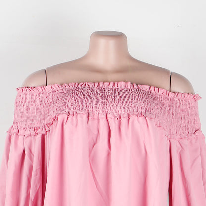 CM.YAYA Chic Women Cascading Ruffles Petal Off Shoulder Long Sleeve Smock Dress 2022 Big Swing Loose Blouse Sundress Vestidos - AMULET RING STORE