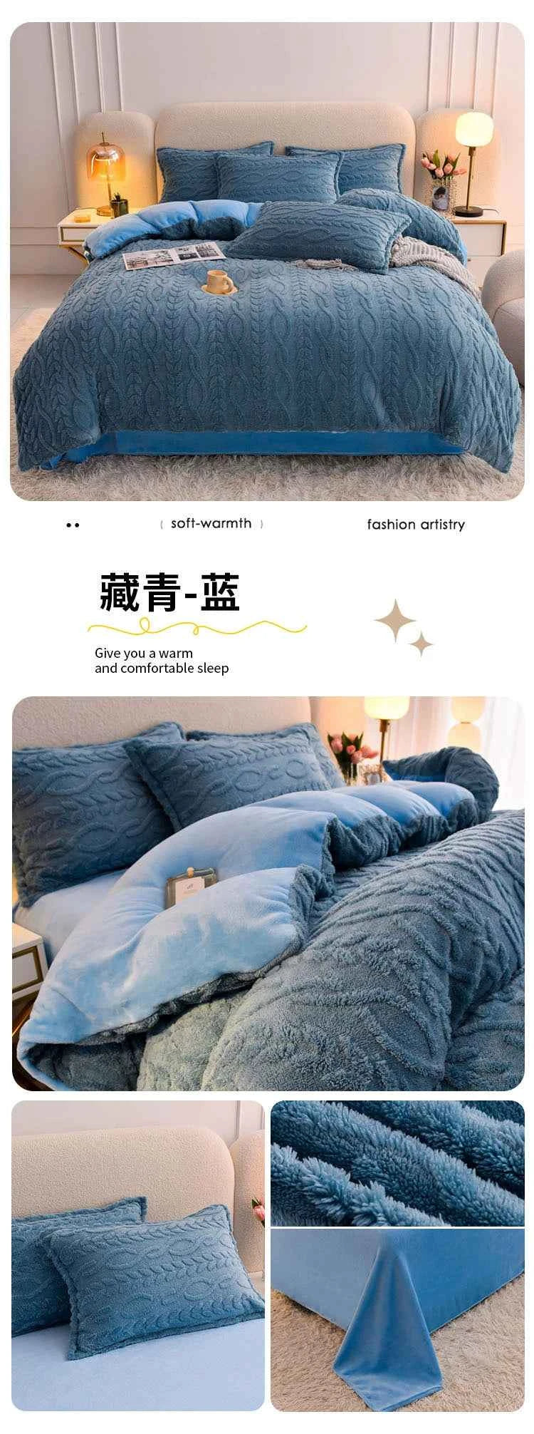 Home Textiles Velvet Flannel Bedding Set Plush Solid Color Duvet Cover Fluffy Reversible Plush Bedding Set Warm for Winter King
