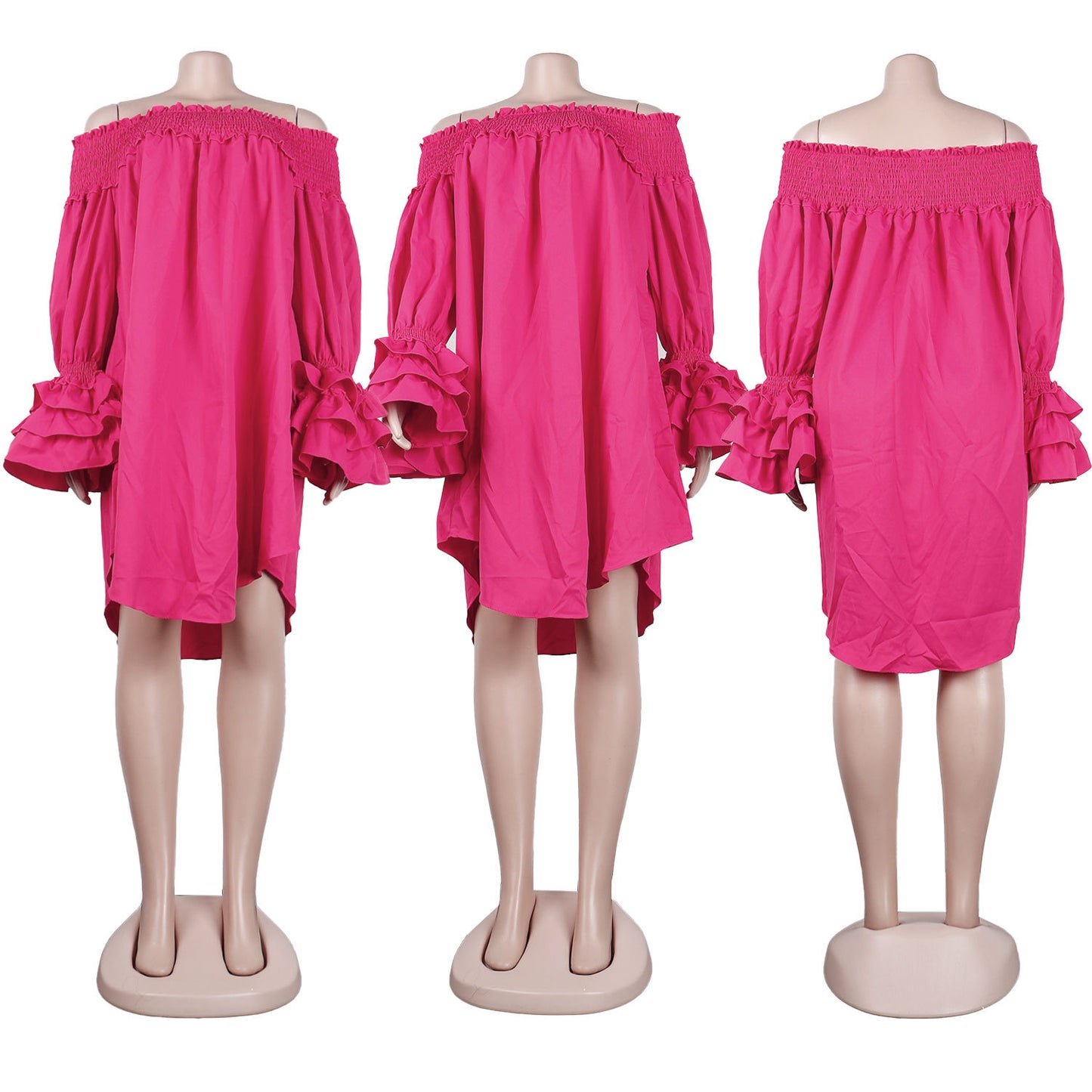 CM.YAYA Chic Women Cascading Ruffles Petal Off Shoulder Long Sleeve Smock Dress 2022 Big Swing Loose Blouse Sundress Vestidos - AMULET RING STORE