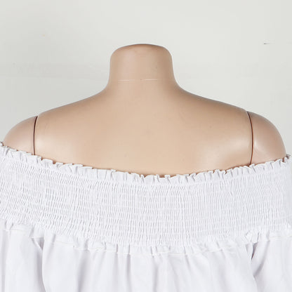 CM.YAYA Chic Women Cascading Ruffles Petal Off Shoulder Long Sleeve Smock Dress 2022 Big Swing Loose Blouse Sundress Vestidos - AMULET RING STORE