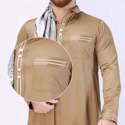 Men's New Long-sleeved Arab Robes Abaya Men's Robes in The Middle East Popular Muslim Men's Fashion Ethnic Long Clothing