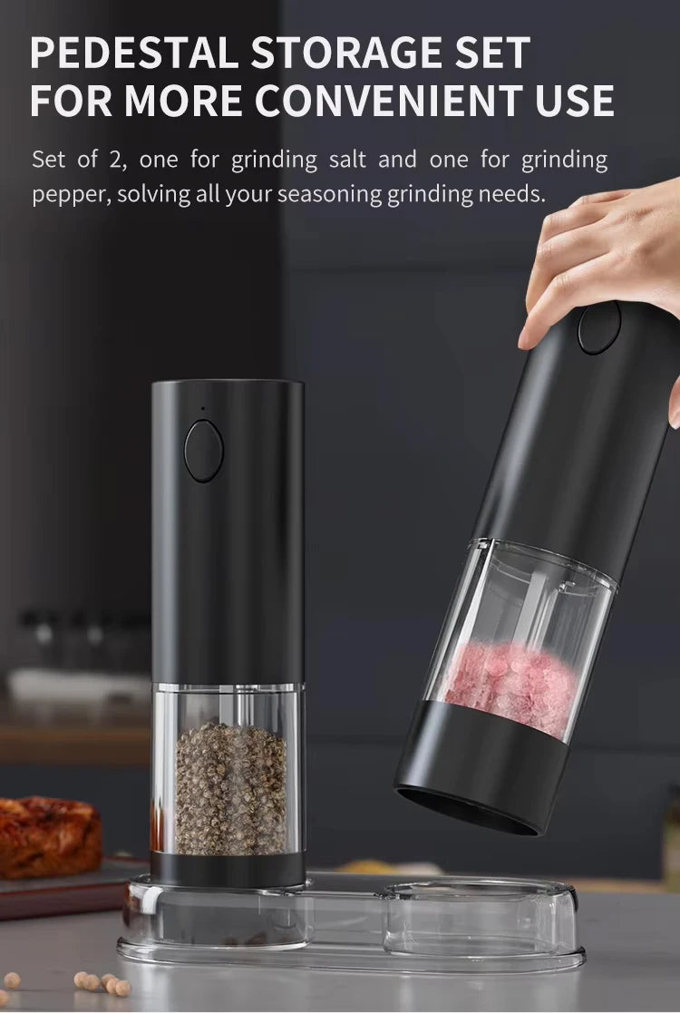 1/2PCS Electric Salt And Pepper Grinder with LED Light Gravity Sensing Adjustable Spice Mills Cordless Automatic Kitchen Gadget - AMULET RING STORE