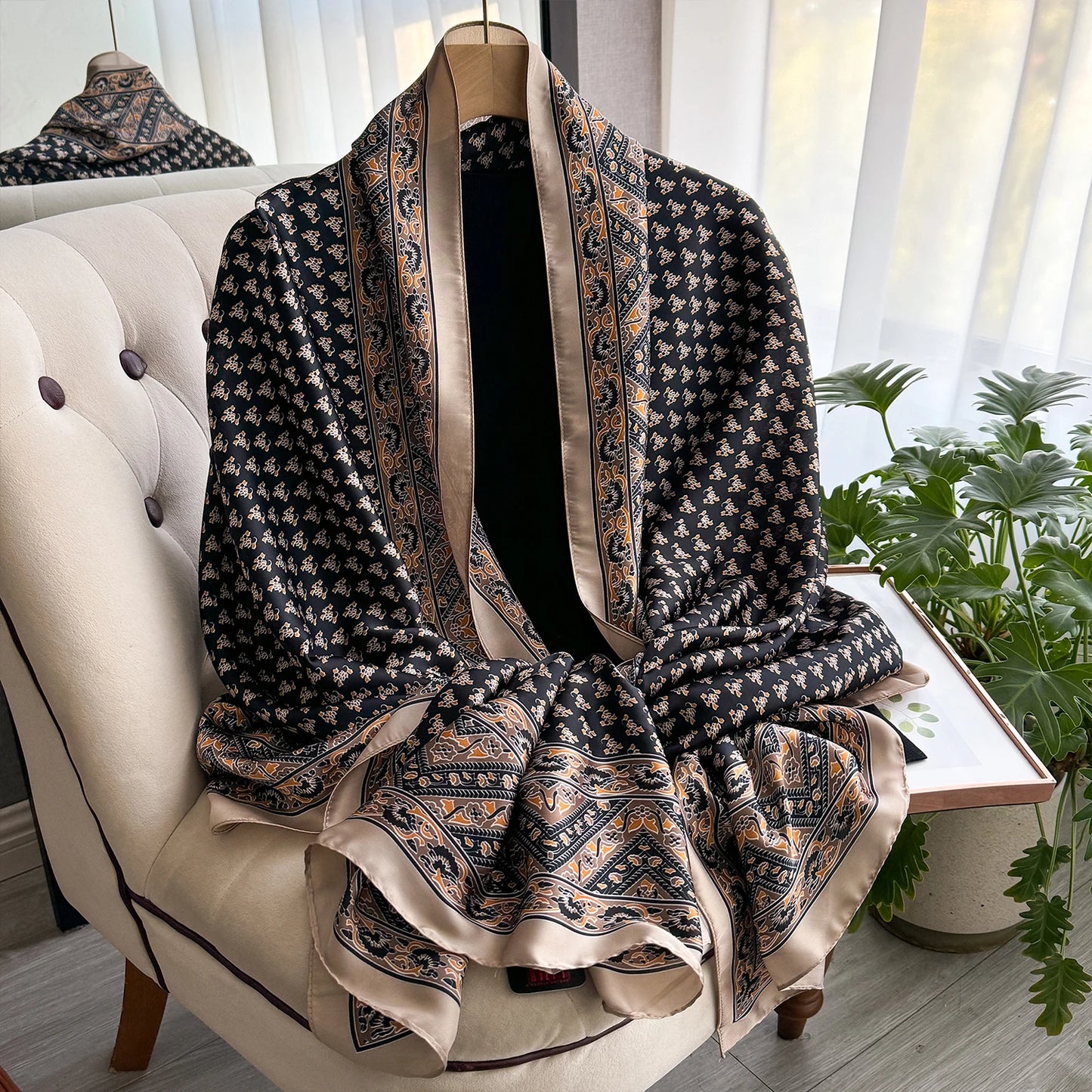 Latest Spring High Quality Soft Silk Scarf Women Ladies Elegant Print Scarf Fashion Shawl Beach sun Protection Designer Scarf