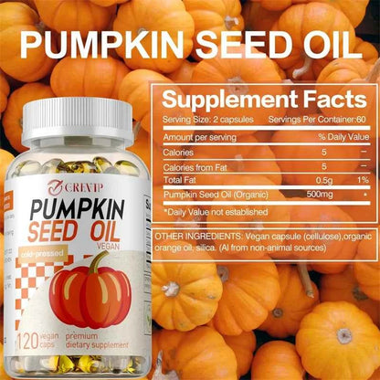 120 Capsules Pumpkin Seed Oil - Promotes Hair Growth, Hair Care, Supporting Prostate Health and Enhance Immunity System
