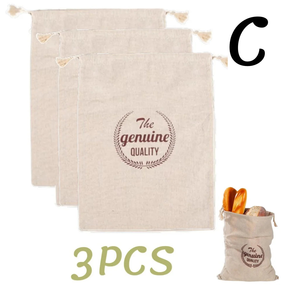 1/6pcs Reusable Linen Bread Bag Baking Storage Container for Toast Unbleached Preservation Bag with Drawstring Kitchen Organizer - AMULET RING STORE