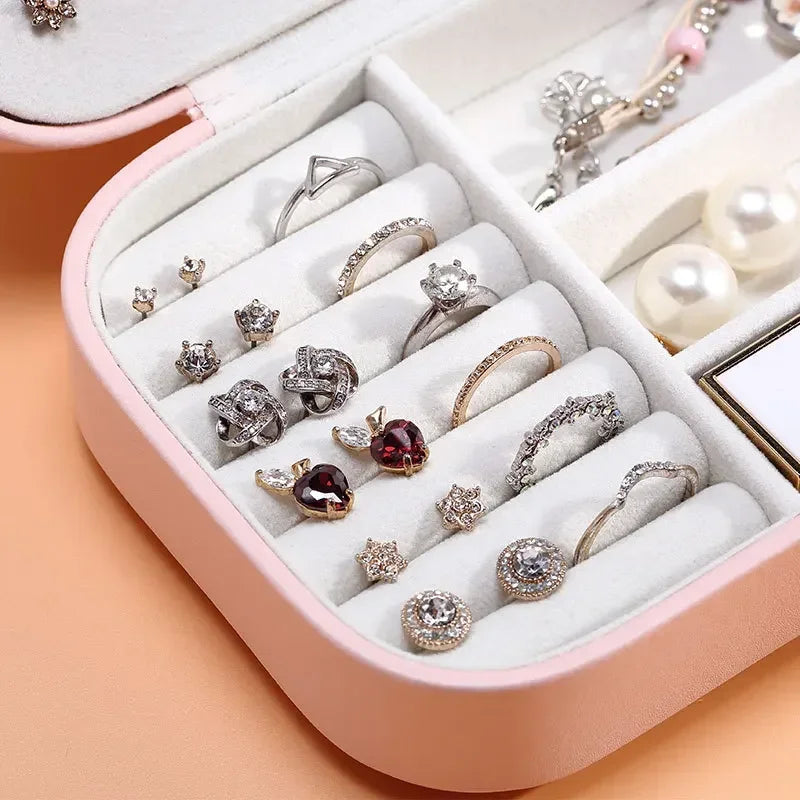Portable Jewelry Box Jewelry Organizer Display Travel Jewelry Case Boxes Button Leather Storage Zipper Jewelers Joyero - AMULET RING STORE