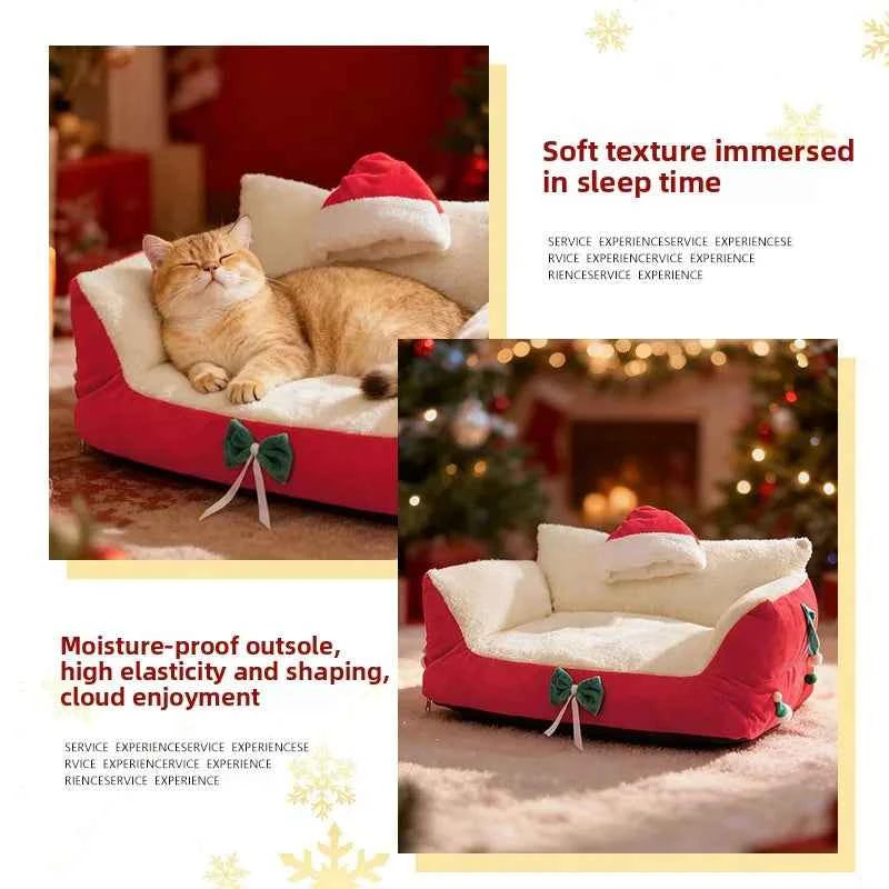 Winter Warm Cat Bed Large Size Removable Washable All Season Pet Sofa Christmas Cat House for Pets