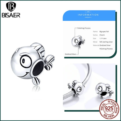 BISAER 925 Sterling Silver Charm Ocean Style Fish Dolphin Mermaid Shell Blue CZ Bead For Necklace&Bracelet DIY Fine Jewelry Gift - AMULET RING STORE