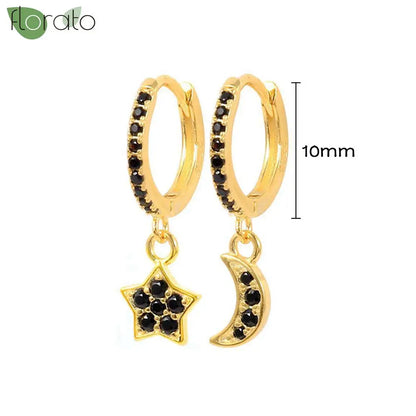 925 Sterling Silver Needle Fashion Round Pendant Small Earrings Luxury Gold Hoop Earrings for Women Premium Black Jewelry Gifts - AMULET RING STORE