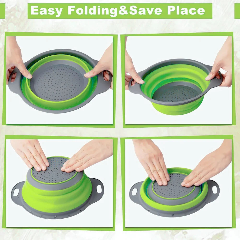 Silicone Round Folding Vegetable Fruits Washing Drain Basket Collapsible Colander Strainer Basket Kitchen Gadgets - AMULET RING STORE