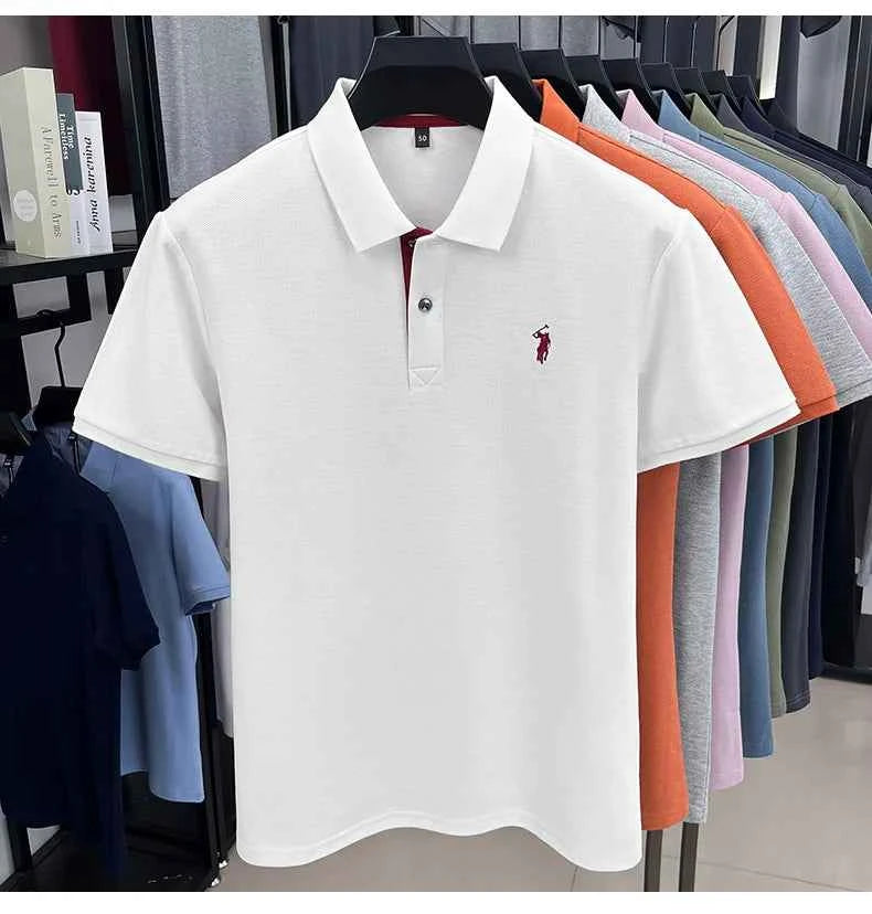 100% pure cotton men's short sleeved polo shirt hot selling summer fashionable horse logo embroidery classic Paul casual T-shirt