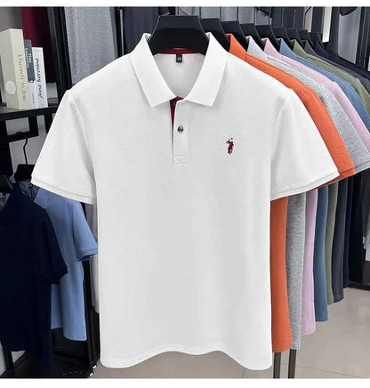 100% pure cotton men's short sleeved polo shirt hot selling summer fashionable horse logo embroidery classic Paul casual T-shirt