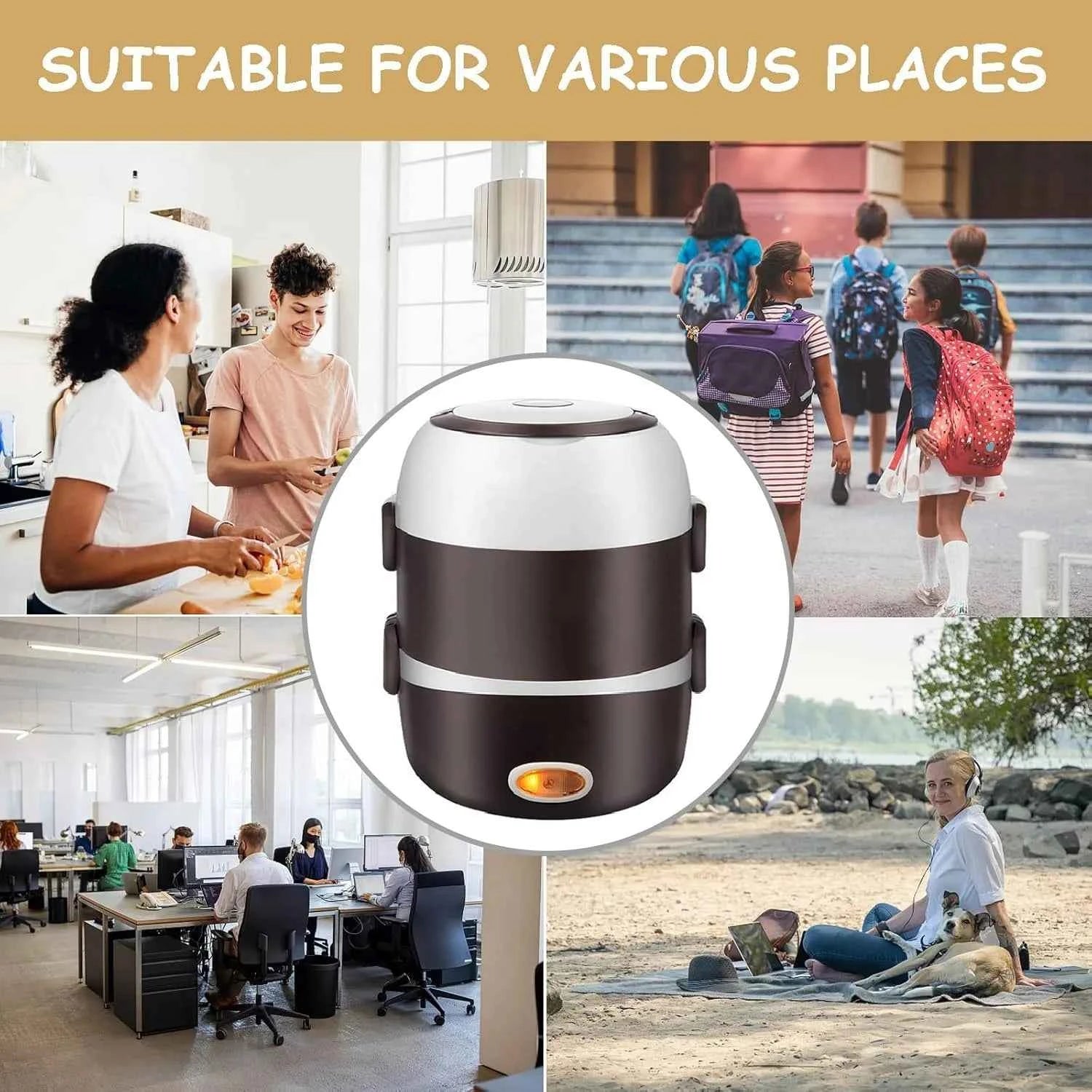 Electric Lunch Box, 3 Layers 2L Portable Electric Heating Bento Lunch Box Food Storage Warmer Container,110V 200W