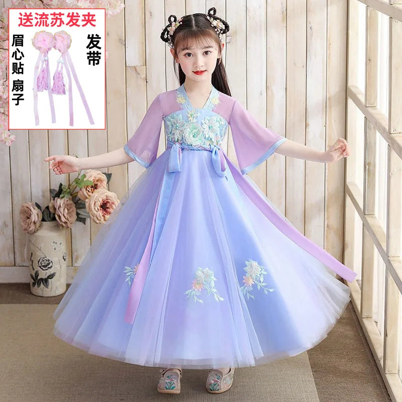 Summer Girls' Hanfu Dress Princess Costume Children's Dresses Kids Vintage Party Baby Girl Dress Cosplay Girls Clothes Vestidos