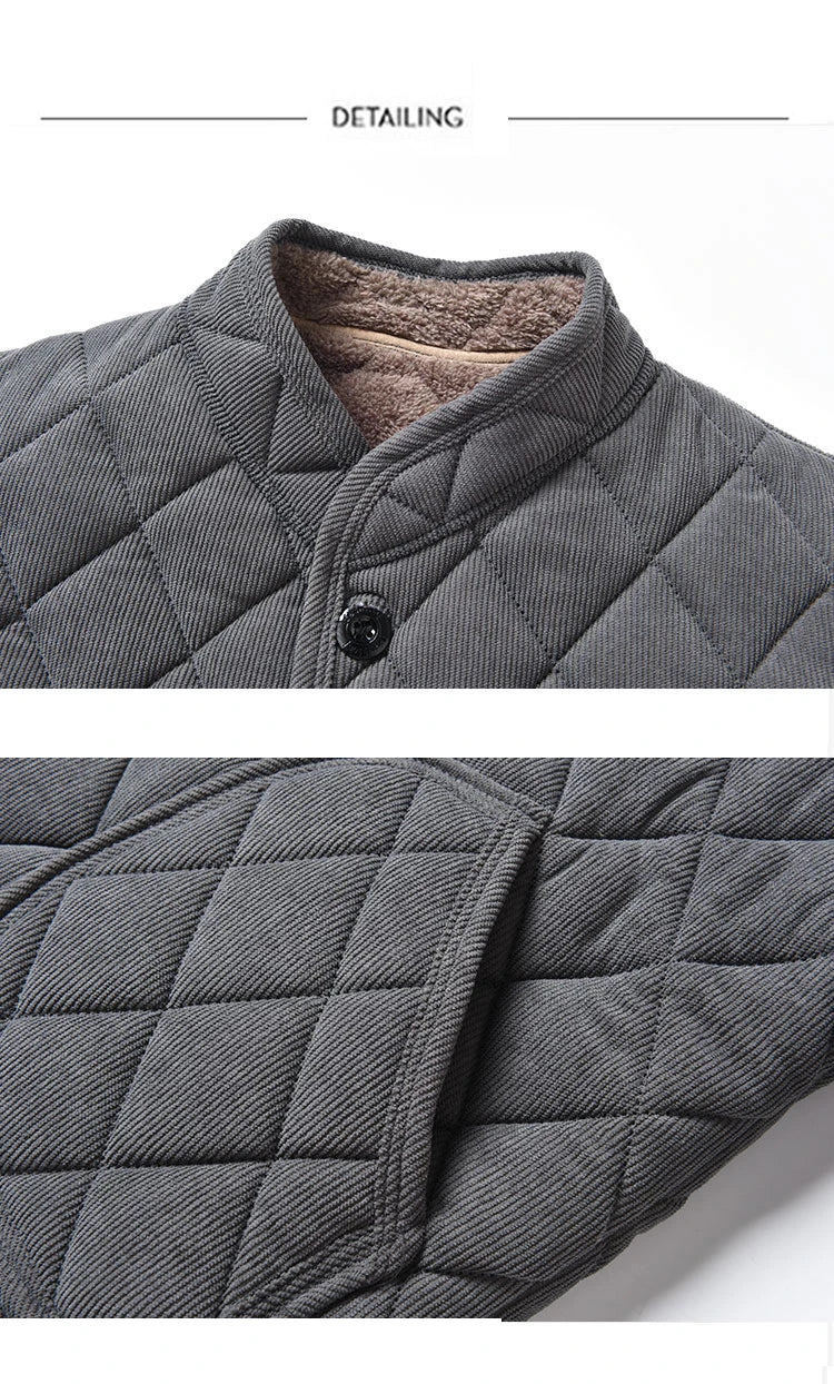 Mens Winter Jacket Windproof Thickened Padded Jacket Casual Diamond Warm Fleece Lined Coat Middle-Aged Dad's Solid Outdoor Wear