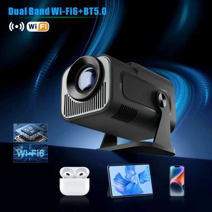 FGHGF HY320 Mini Upgrade Native 720P Android 11 Projector 300ANSI Wifi6 BT5.0 4K Cinema Outdoor Portable 180 ° Rotable Projector