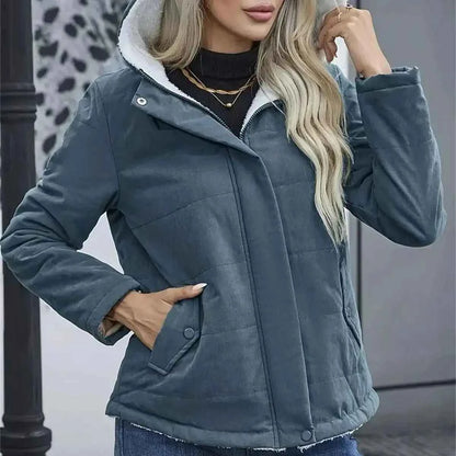 Women Autumn Winter Padded Coat Zip Up Long Sleeve Korean Hooded Jacket Fashion Solid Warm Clothes Casual Outfit Coats Street