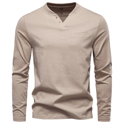 AIOPESON High Quality Men's long sleeve t-shirt Fashion pure cotton henley collar long t shirt man polera manga larga hombre