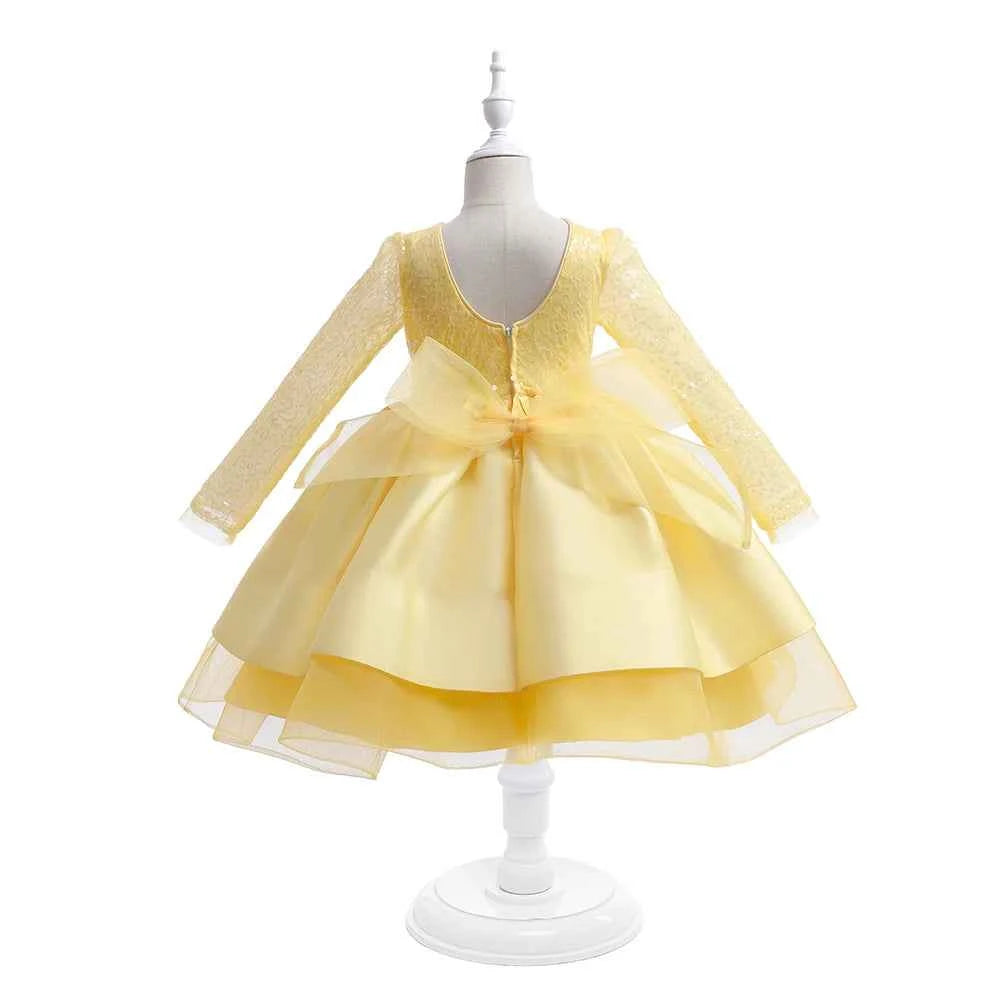 Baby Girl Birthday Fluffy Dress Infant Sequin Baptism Gown Flower Wedding Costume Kids Long Sleeved Clothes Toddler Vestidos