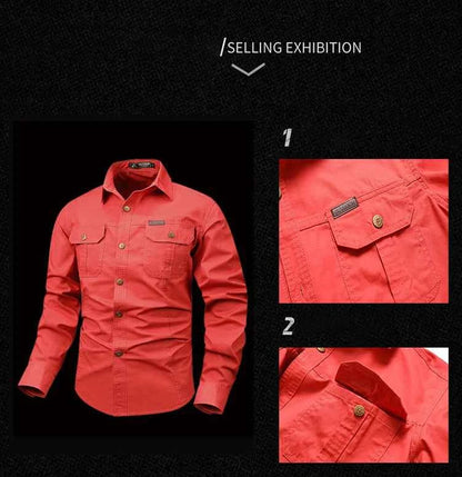 Retro Cargo style Men's Long Sleeve Shirt With Pocket Design, Men'sCasual Button Up Shirt For Spring Fall Qutdoo