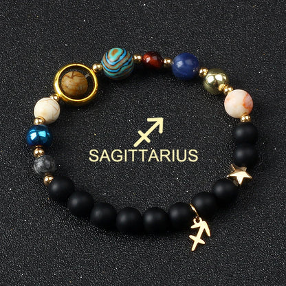 Universe Galaxy Eight Planets 12 Constellation Bracelets for Women Natural Stone Solar System Bracelets Libra Virgo Leo Jewelry