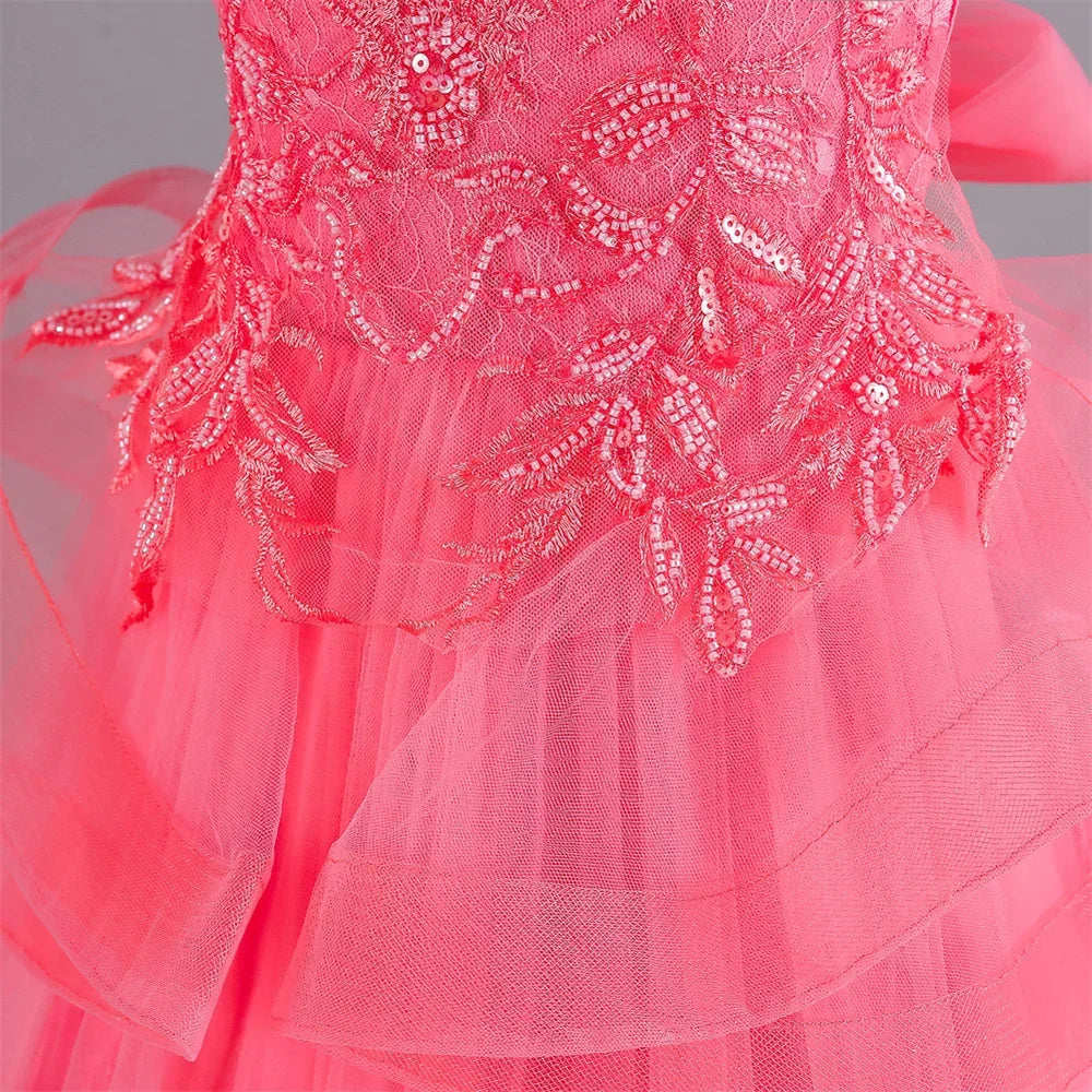 Lovely Yellow Flower Girl Dress Baby First Communion Gowns Wedding Thin Length Bow Belt Kids Birthday Gift Ball Party Clothing