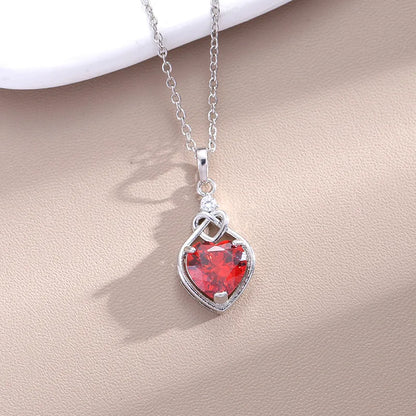 Heart Knot Created Red Ruby Natural Garnet 925 Sterling Silver Romantic Heart Pendant Necklace for Women Gemstone Jewelry Colar