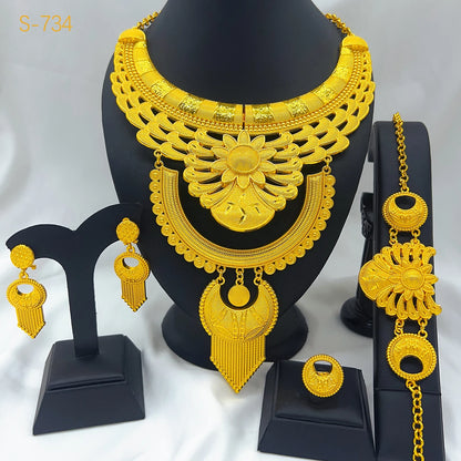 New Big Italian 24k Gold Plated Jewelry Set For Women Indian Dubai Party African Necklace Sets Bridal Gifts Arabic Jewelry Sets