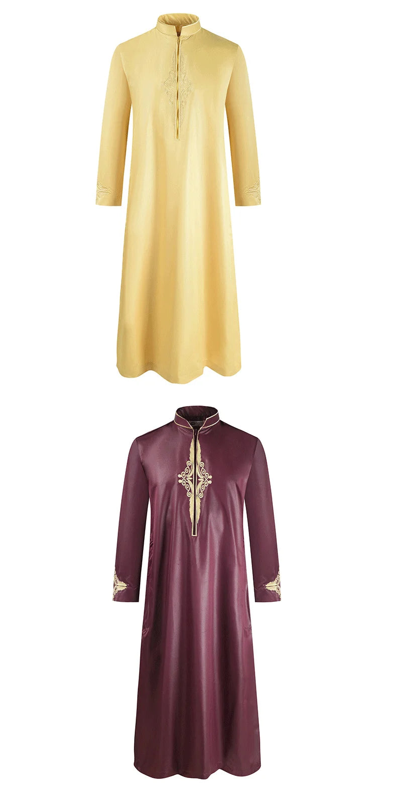 Men's Long Sleeved Dubai Türkiye India Loose Islamic Collar Dress Jubba Thobe Ramadan Muslim Abaya Gown Solid House