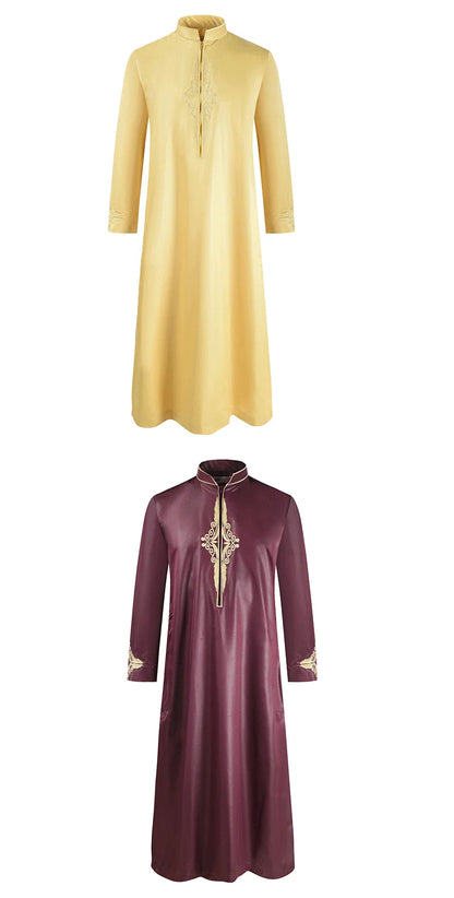 Men's Long Sleeved Dubai Türkiye India Loose Islamic Collar Dress Jubba Thobe Ramadan Muslim Abaya Gown Solid House