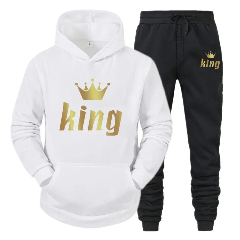 King And Queen Couple Outfit Hoodie and Jogger Pants High Quality Men Women Daily Casual Sport Jogging Suit King Queen Tracksuit - AMULET RING STORE