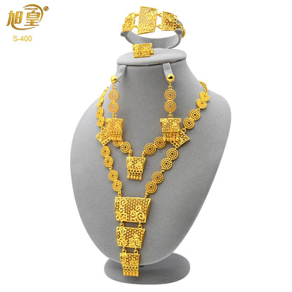 ANIID African 24K Gold Color Long Necklace Jewelry Set Nigerian Party Bridal Wedding Ethiopian Luxury Dubai Indian Wholesale