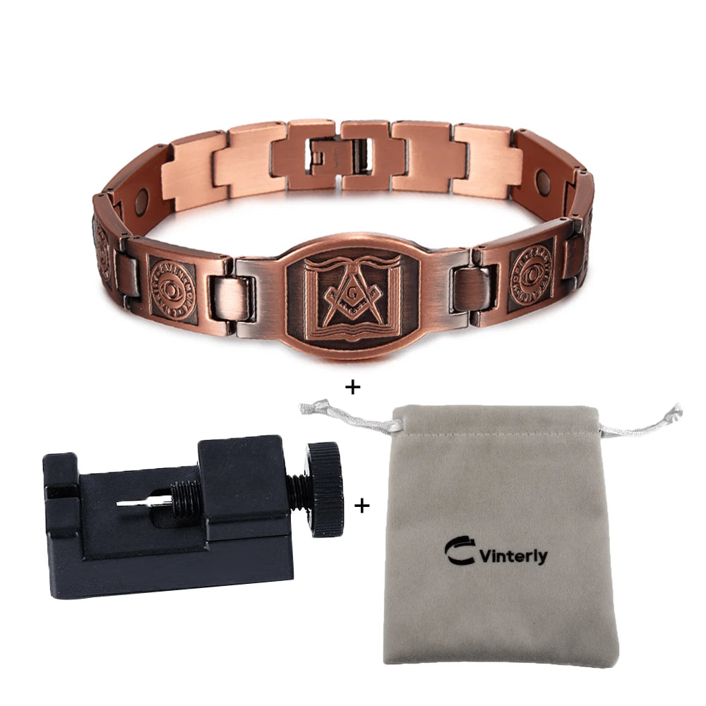 Cross Magnetic Bracelet Copper Energy 12mm Wristband Magnetic Bracelet Men Chain Link Vintage Masonic Ethnic Tribal Jewelry Men