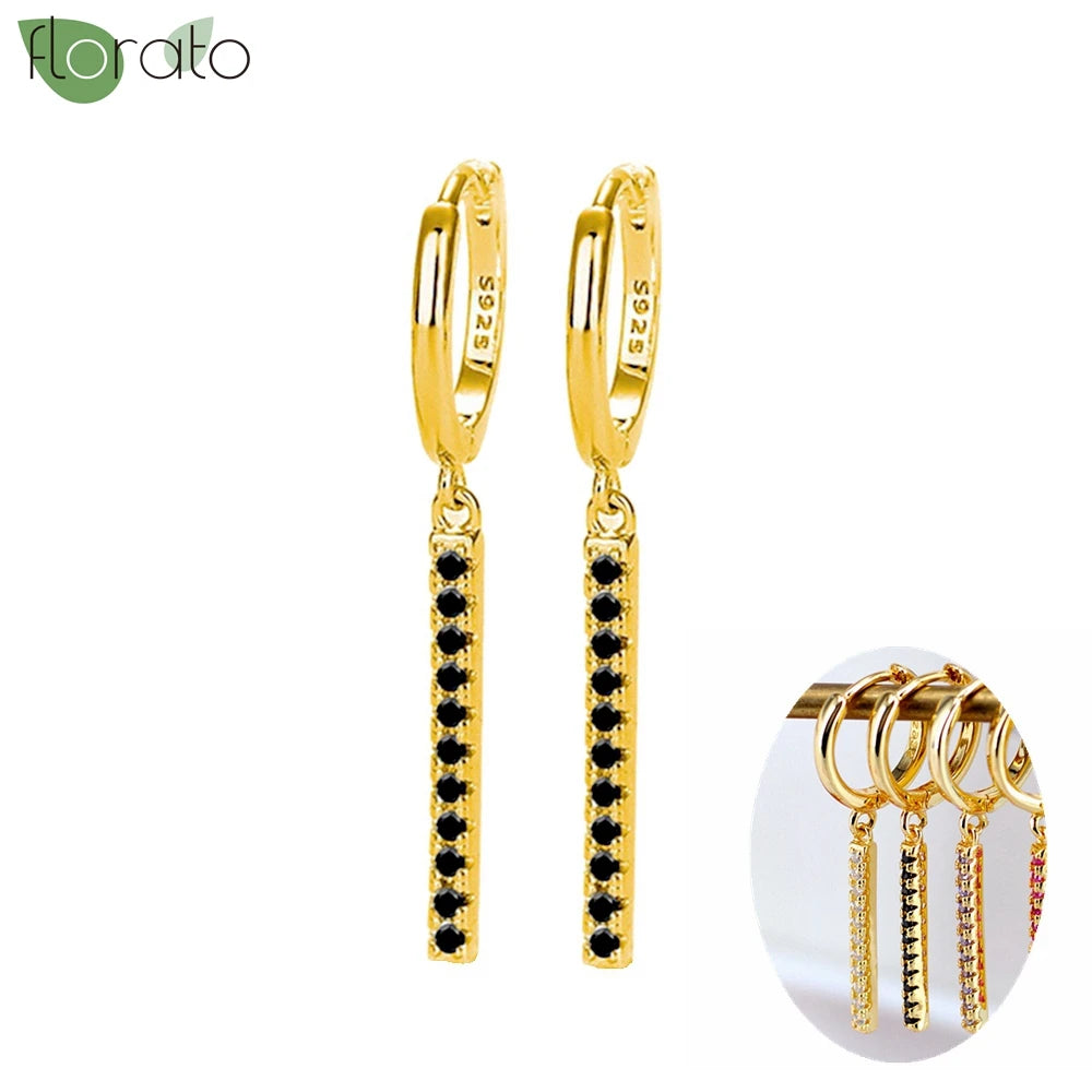 925 Sterling Silver Needle Fashion Round Pendant Small Earrings Luxury Gold Hoop Earrings for Women Premium Black Jewelry Gifts - AMULET RING STORE