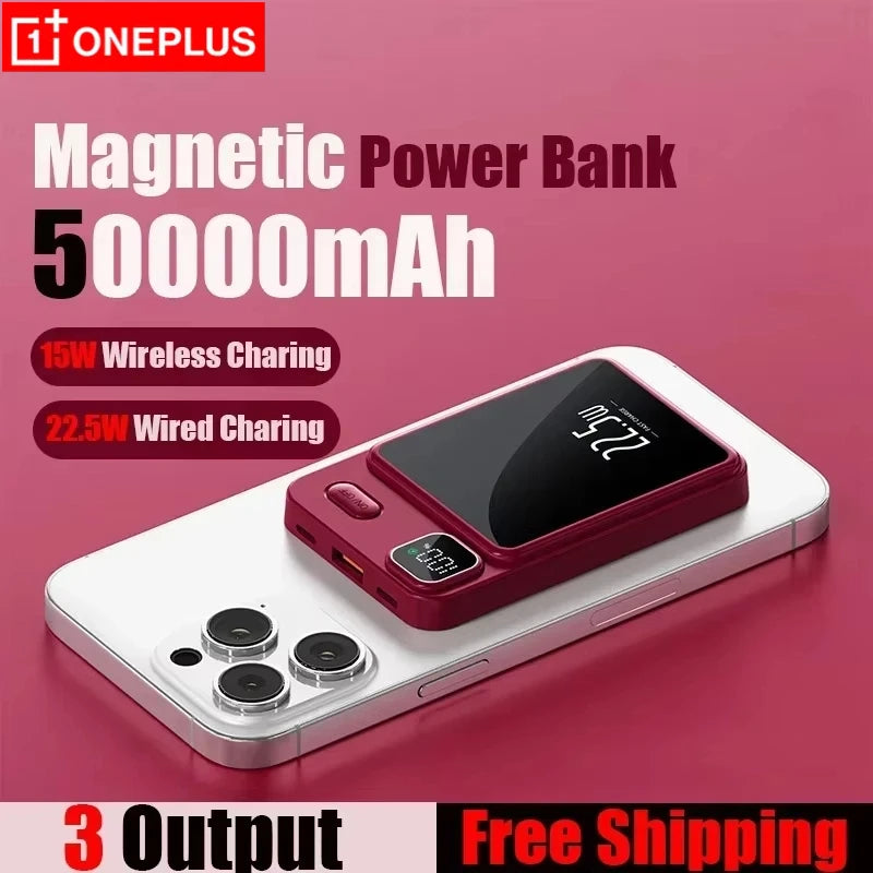 OnePlus 50000mAh Magnetic Wireless Charger Power Bank External Battery Fast Charging PowerBank For Android iPhone 15 16 Xiaomi - AMULET RING STORE