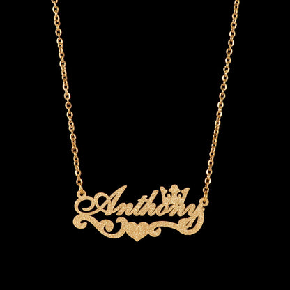 Atoztide Trendy Custom Frosted Name Letter Necklace Stainless Steel Personalized Crown Zircon Pendant for Women Jewelry Gift