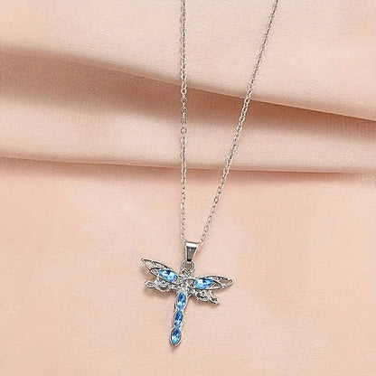 Huitan Blue CZ Dragonfly Necklace for Women New Fashion Animal Pendant Necklace Party Exquisite Girls Gift Statement Jewelry - AMULET RING STORE