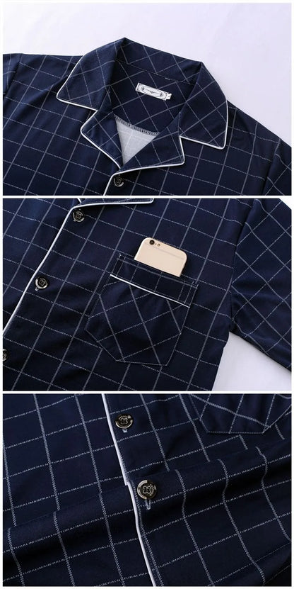 Casual Pure Cotton Men's Spwear Long Sve Long Pants Two-Piece Set Plaid Striped Simple Wearable Home Clothes