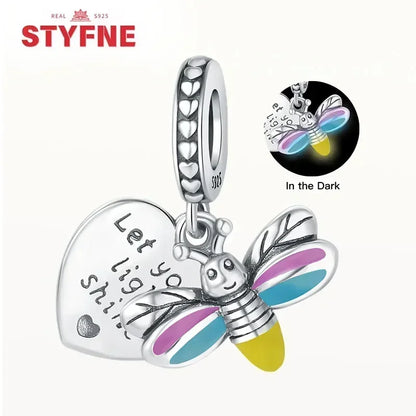 S925 Silver Glow-in-the-dark Firefly Charm Pendant Fit Original Charms Bracelet Gift Beads for Women Diy Fine Jewelry Gifts - AMULET RING STORE