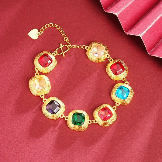 Luxury 24K 9999 Pure Gold real gold Women's bracelet court style multicolor sugar bracelet - AMULET RING STORE