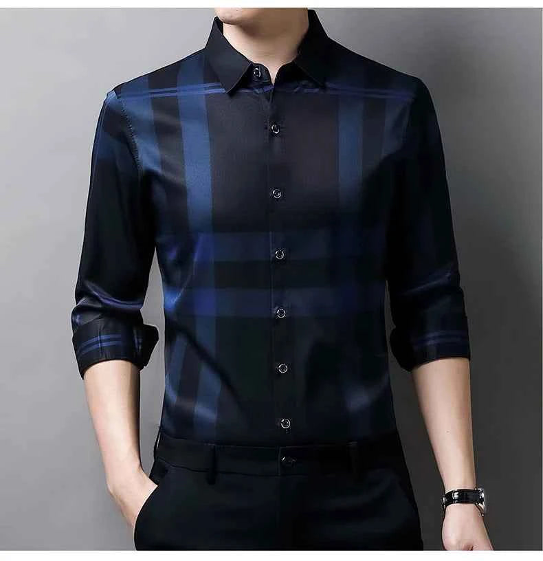 Autumn long sleeved shirt for men Business casual long sleeved plaid shirt for men