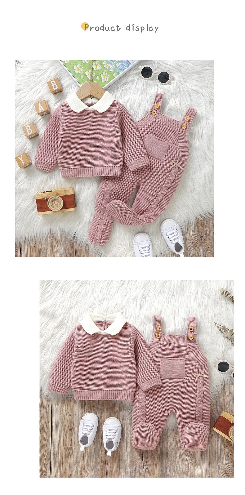 Autumn Baby Clothes Sets Knit Infant Boy Girl Sweater Long Sleeve+Romper Sleeveless Newborn Kid Pullover+Jumpsuit Foot Wrap 0-9M - AMULET RING STORE
