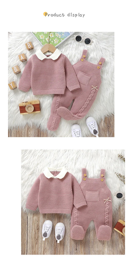 Autumn Baby Clothes Sets Knit Infant Boy Girl Sweater Long Sleeve+Romper Sleeveless Newborn Kid Pullover+Jumpsuit Foot Wrap 0-9M - AMULET RING STORE