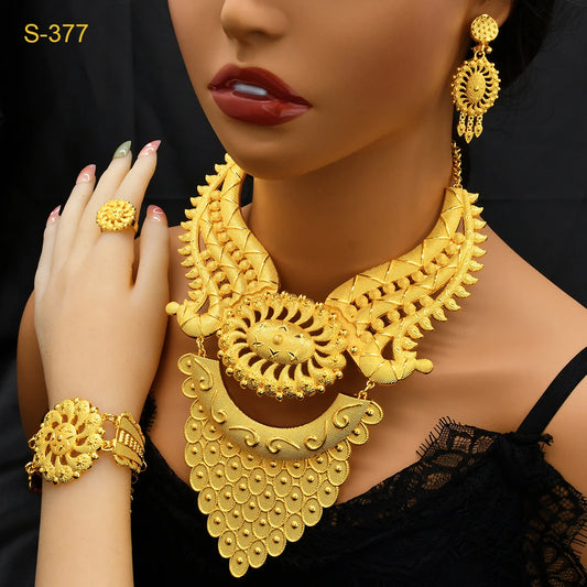 ANIID African Luxury Big Jewelry Set For Women Dubai 24K Gold Color Long Necklace Sets Wedding Party Gifts Wholesale