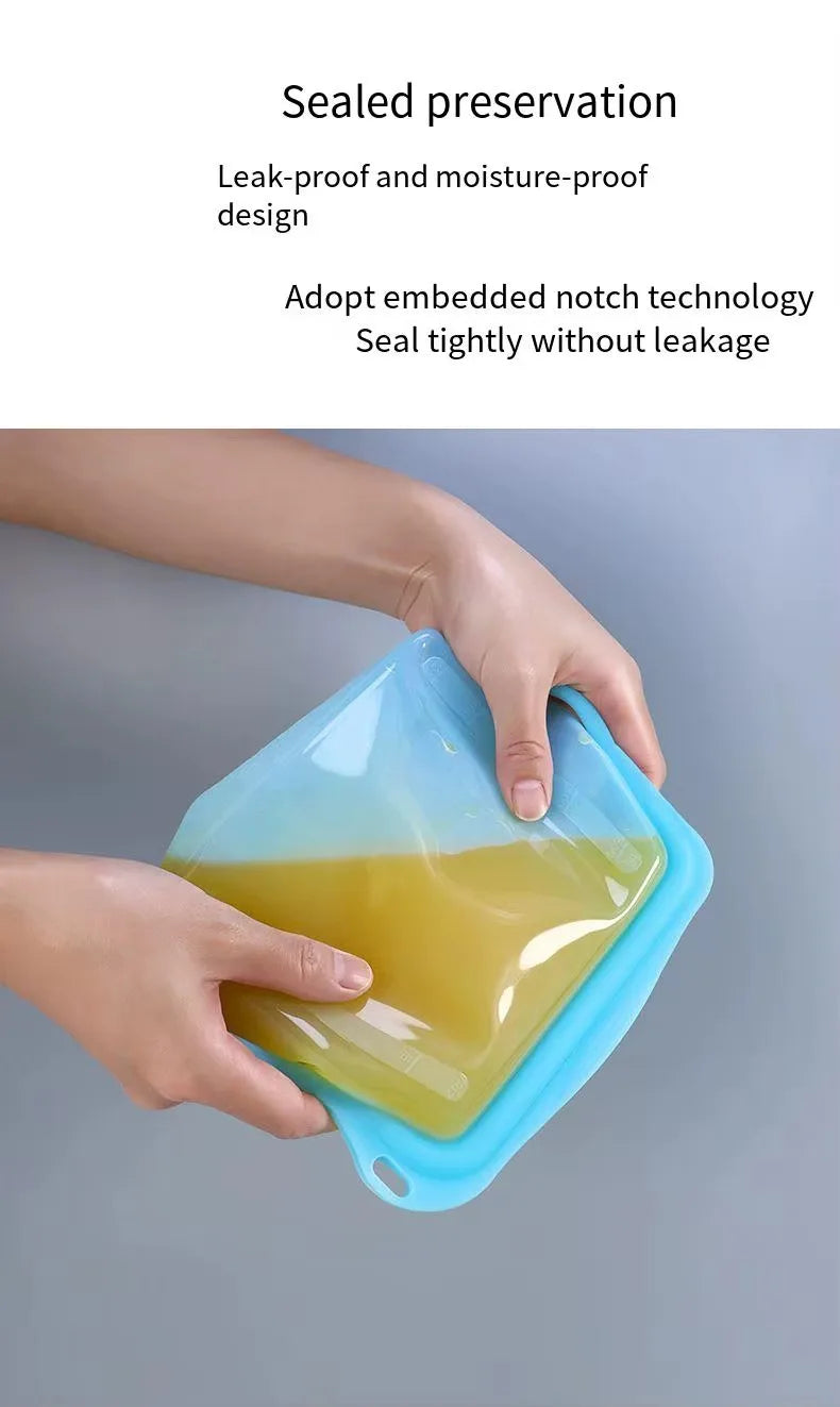 Silicone Zipper Bag,Kitchen Fresh-keeping Bags for Fruits and Vegetables,Portable Self-sealing Storage Bag for Daily Necessities - AMULET RING STORE