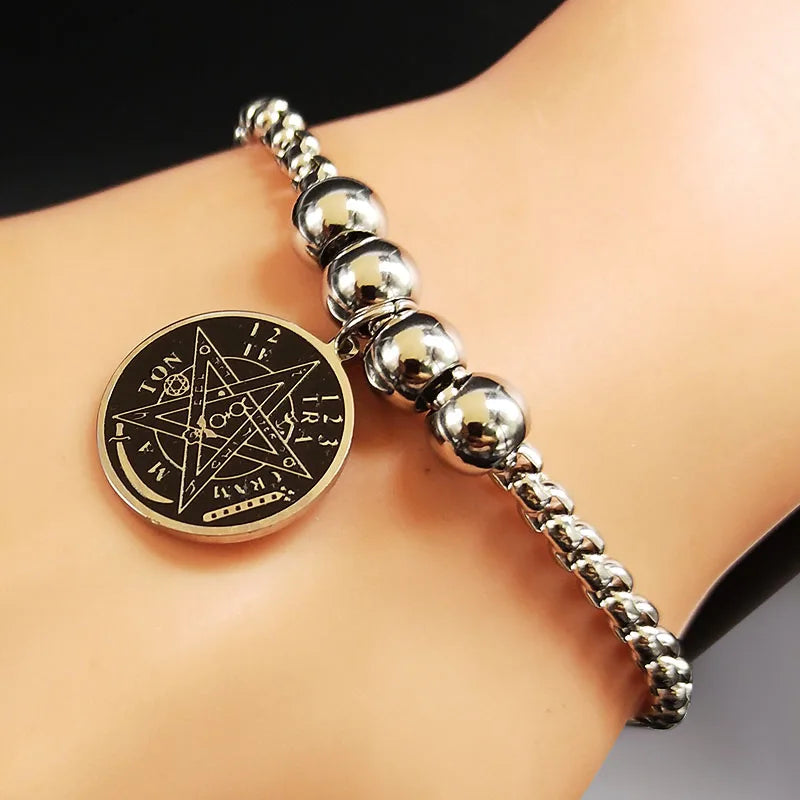 Tetragrammaton Stainless Steel Cuff Bracelet Women Pentagram Bracelets & Bangles Jewelry bracelet femme manchette B1780S02